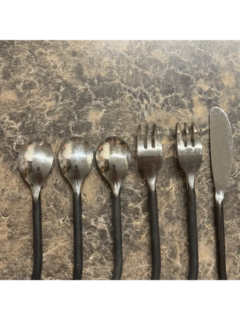Gourmet Settings Treble Clef Flatware Appetizer Cocktail Set 6 Pc Black Handles